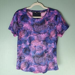 Under Armour Run Womens Multicolor Pink Purple Print Short Sleeve Tee Size Large
